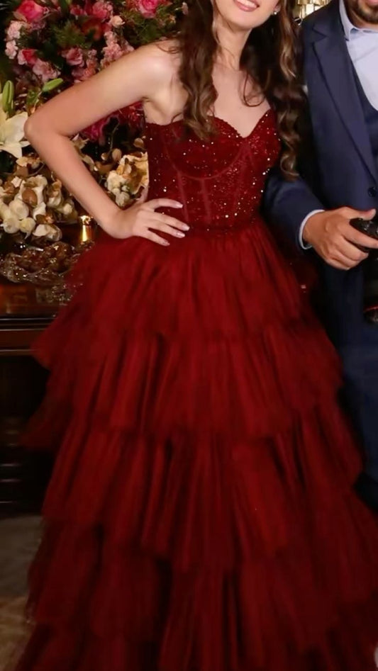 Classy Ball Gown Sweetheart Burgundy Long Formal Prom Gown Summer Wedding Guest Dress Bridal Guest Dresses Wedding Outfits For Guest DH138