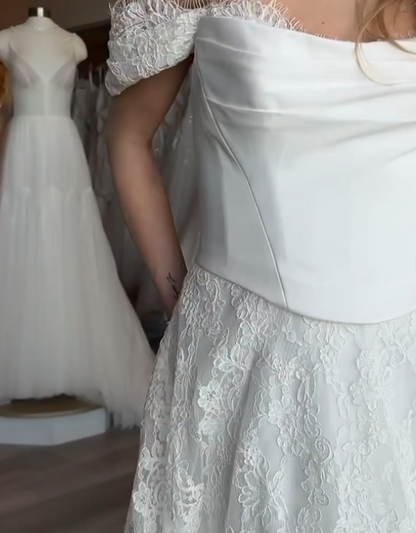 Princess Bridal Dress Mermaid Off The Shoulder Lace Wedding Dress With Short Sleeves Wedding Dresses Modest Wedding Gowns DH1427