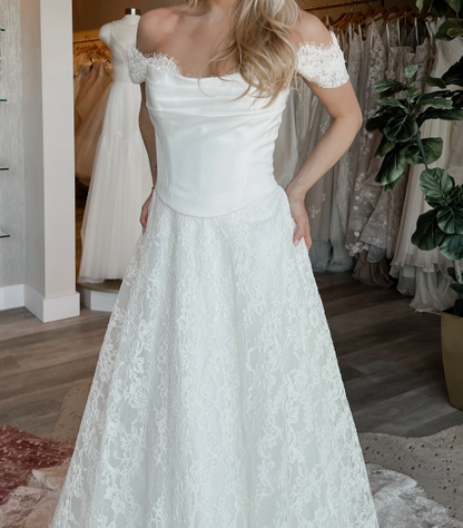Princess Bridal Dress Mermaid Off The Shoulder Lace Wedding Dress With Short Sleeves Wedding Dresses Modest Wedding Gowns DH1427