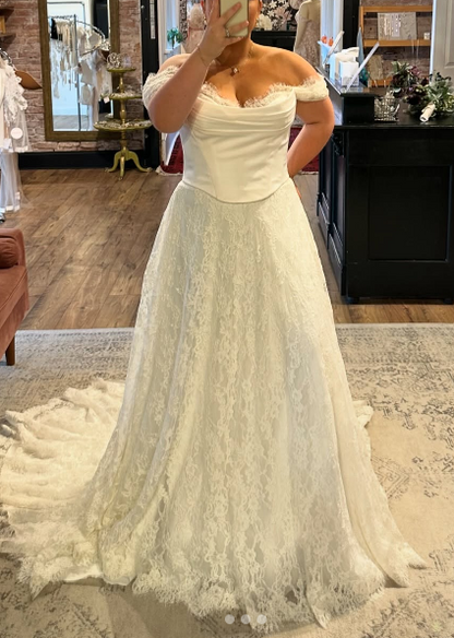 Princess Bridal Dress Mermaid Off The Shoulder Lace Wedding Dress With Short Sleeves Wedding Dresses Modest Wedding Gowns DH1427