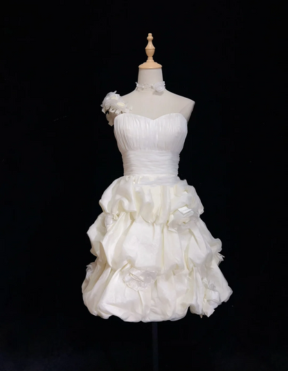 Unique Ball Gown One Shoulder White Organza Short Mini Formal 7th Grade Homecoming Dresses Middle School Short Cocktail Night Dress Hoco Outfits DH1441