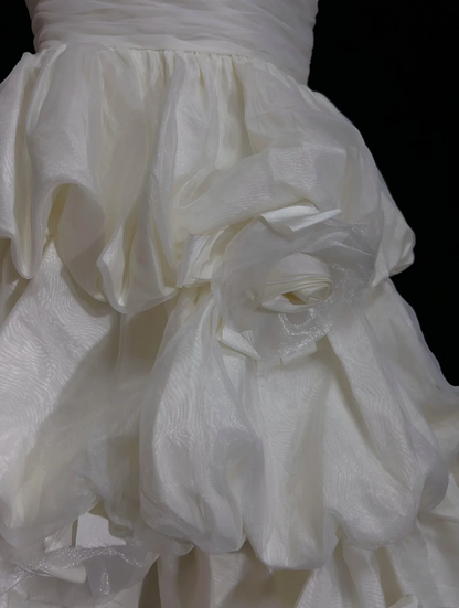 Unique Ball Gown One Shoulder White Organza Short Mini Formal 7th Grade Homecoming Dresses Middle School Short Cocktail Night Dress Hoco Outfits DH1441
