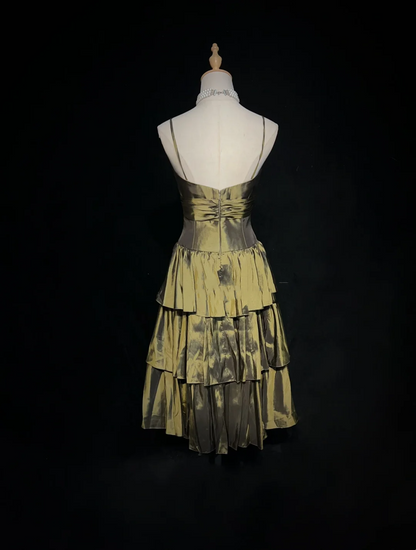 Vintage Ball Gown Spaghetti Straps Olive Green Taffeta Knee Length Formal 8th Grade Homecoming Dresses Middle School Prom Dress Hoco Outfits DH1442