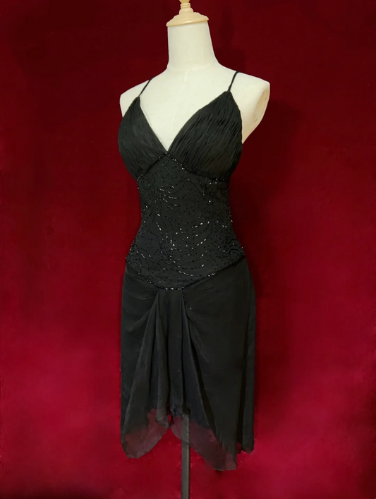 Unique A Line Spaghetti Straps Black Chiffon Short Mini Formal 7th Grade Homecoming Dresses Middle School Short Cocktail Night Dress Hoco Outfits DH1444