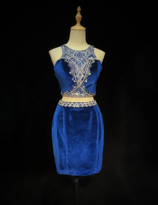Unique Sheath 2 Pieces Royal Blue Velvet Short Mini Formal 7th Grade Homecoming Dresses Middle School Short Cocktail Night Dress Hoco Outfits DH1447