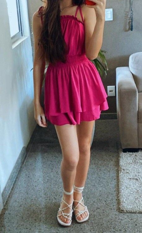 Cute A line Spaghetti Straps Pink Short Chiffon Formal 8th Grade Homecoming Dresses Summer Middle School Hoco Dress Homecoming Outfits DH145