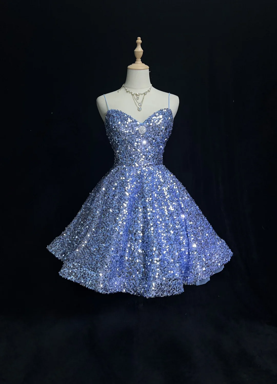 Cute Ball Gown Spaghetti Straps Blue Sequin Short Mini Formal 8th Grade Homecoming Dresses Middle School Cocktail Night Dress Hoco Outfits DH1452