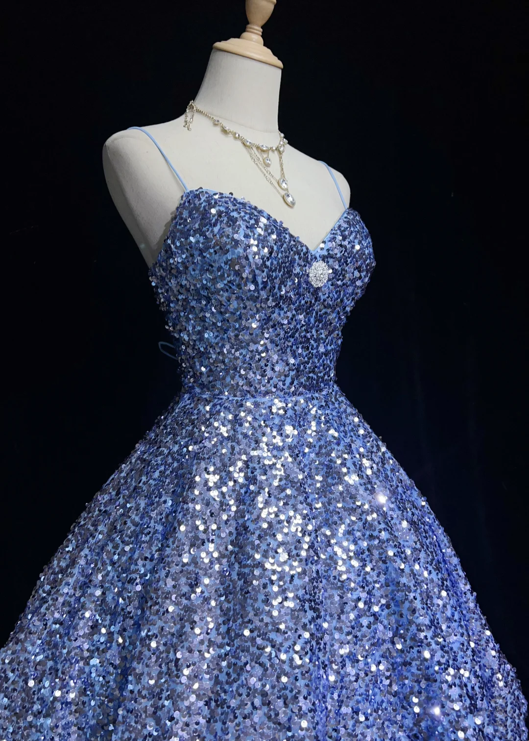 Cute Ball Gown Spaghetti Straps Blue Sequin Short Mini Formal 8th Grade Homecoming Dresses Middle School Cocktail Night Dress Hoco Outfits DH1452
