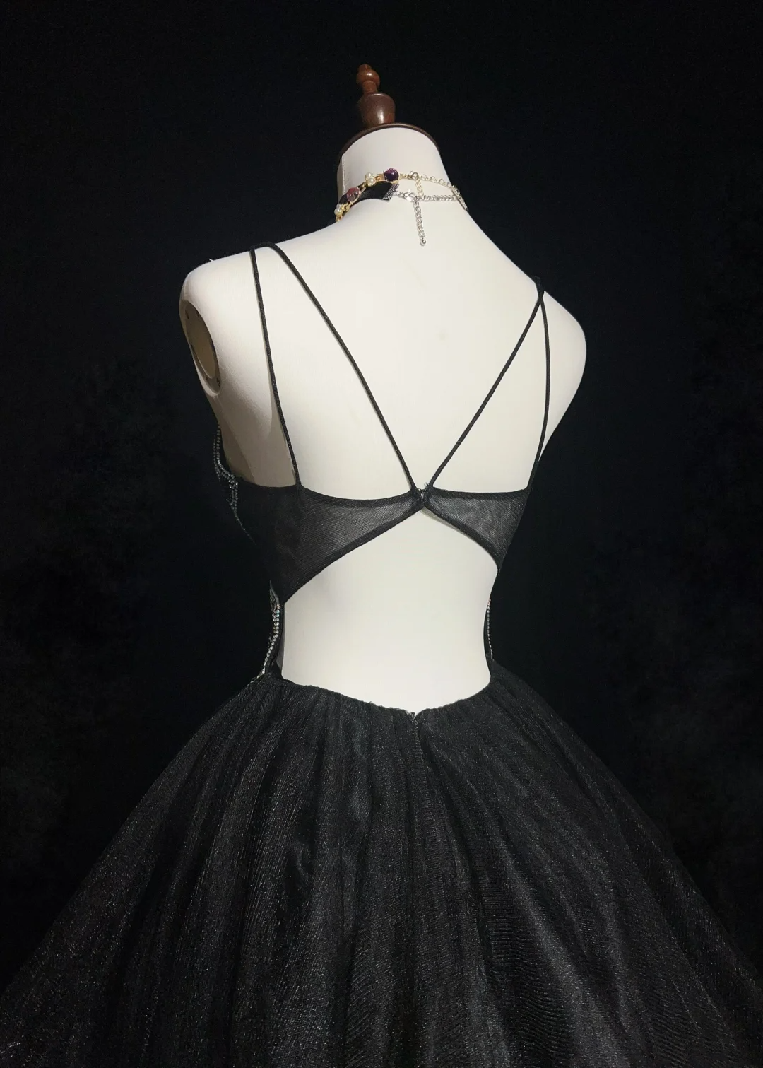 Cute Ball Gown Spaghetti Straps Black Tulle Backless Short Mini Formal 8th Grade Homecoming Dresses Middle School Cocktail Night Dress Hoco Outfits DH1455