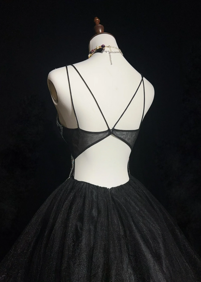 Cute Ball Gown Spaghetti Straps Black Tulle Backless Short Mini Formal 8th Grade Homecoming Dresses Middle School Cocktail Night Dress Hoco Outfits DH1455