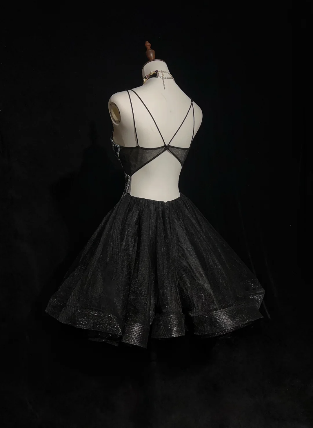 Cute Ball Gown Spaghetti Straps Black Tulle Backless Short Mini Formal 8th Grade Homecoming Dresses Middle School Cocktail Night Dress Hoco Outfits DH1455