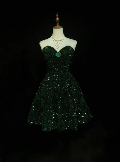 Trendy Ball Gown Sweetheart Dark Green Sequin Mini Short Formal 8th Grade Homecoming Dresses Middle School Hoco Dress Cocktail Outfits DH1457