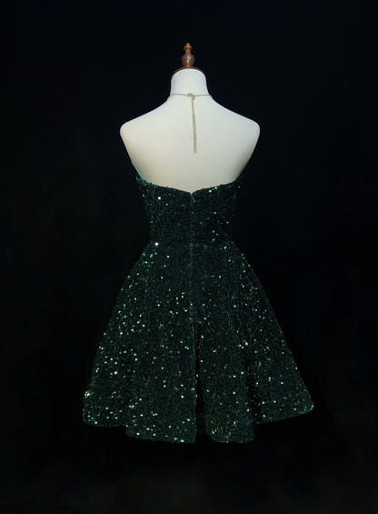 Trendy Ball Gown Sweetheart Dark Green Sequin Mini Short Formal 8th Grade Homecoming Dresses Middle School Hoco Dress Cocktail Outfits DH1457