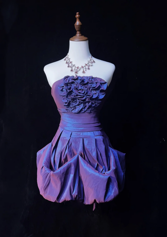 Vintage Ball Gown Strapless Taffeta Grape Mini Short Formal 8th Grade Homecoming Dresses Middle School Hoco Dress Cocktail Outfits DH1458