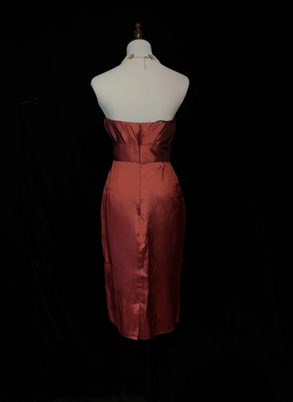 Trendy Sheath Spaghetti Straps Rust Red Knee Length Formal 8th Grade Homecoming Dresses Middle School Cocktail Dress Hoco Outfits DH1459