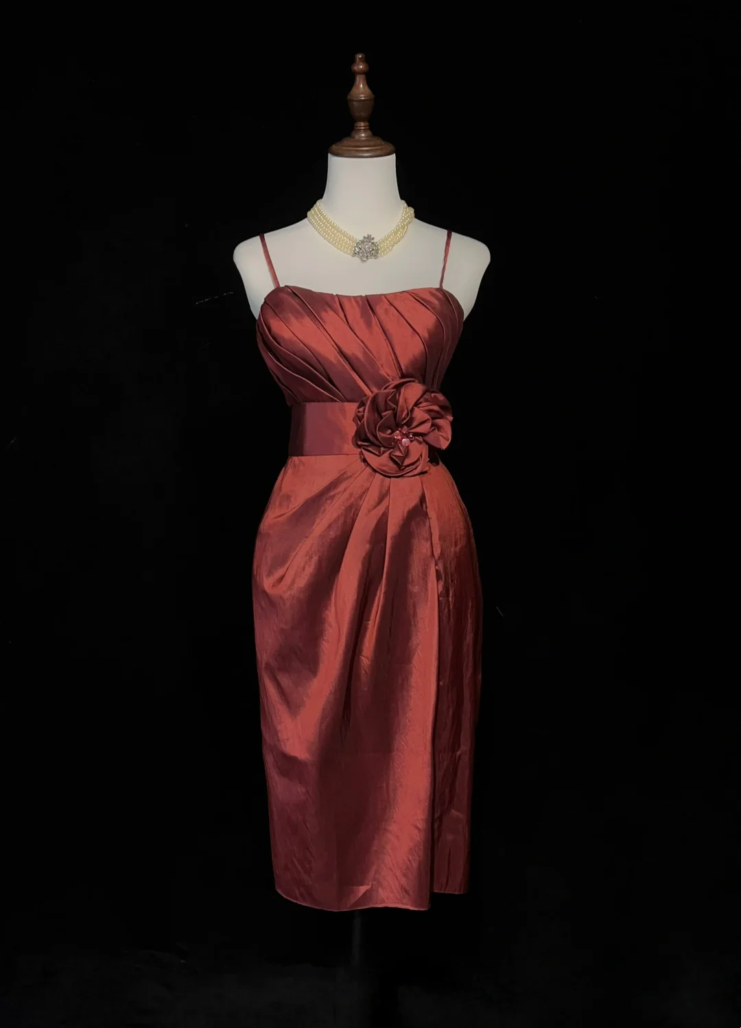 Trendy Sheath Spaghetti Straps Rust Red Knee Length Formal 8th Grade Homecoming Dresses Middle School Cocktail Dress Hoco Outfits DH1459