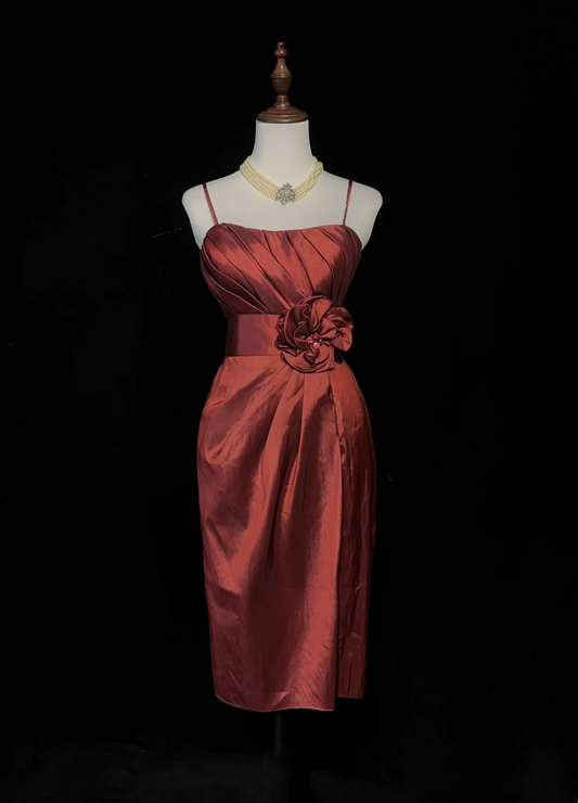 Trendy Sheath Spaghetti Straps Rust Red Knee Length Formal 8th Grade Homecoming Dresses Middle School Cocktail Dress Hoco Outfits DH1459