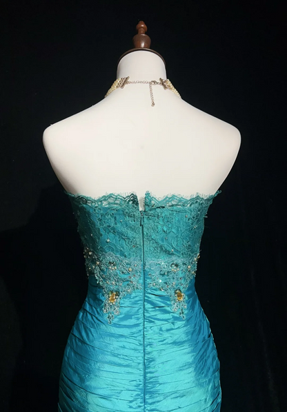Vintage Sheath Strapless Blue Satin Knee Length Formal 8th Grade Homecoming Dresses Middle School Cocktail Dress Hoco Outfits DH1461