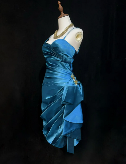 Trendy Sheath Spaghetti Straps Blue Knee Length Formal 8th Grade Homecoming Dresses Middle School Cocktail Dress Hoco Outfits DH1463