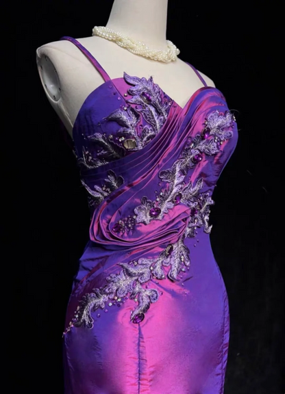 Trendy Mermaid Spaghetti Straps Grape Knee Length Formal 8th Grade Homecoming Dresses Middle School Cocktail Dress Hoco Outfits DH1464