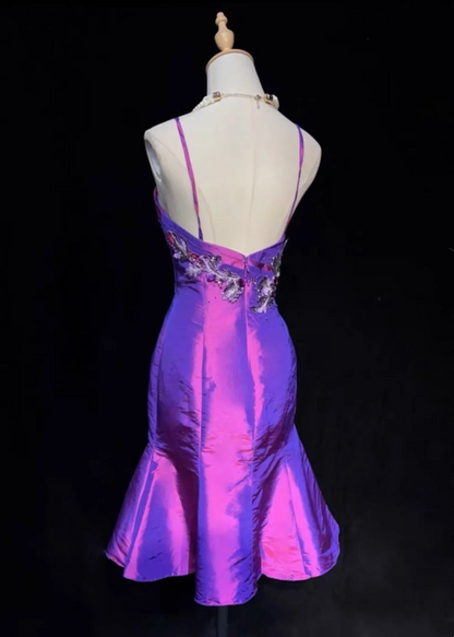 Trendy Mermaid Spaghetti Straps Grape Knee Length Formal 8th Grade Homecoming Dresses Middle School Cocktail Dress Hoco Outfits DH1464