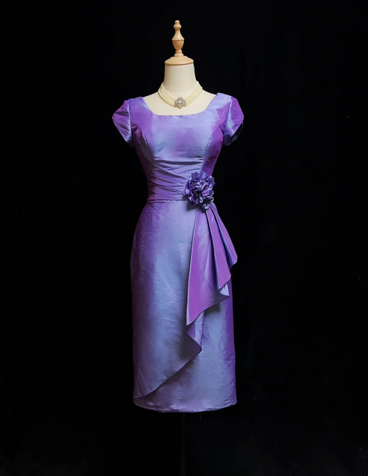 Vintage Sheath Square Neck Grape Taffeta Knee Length Formal 8th Grade Homecoming Dresses Middle School Cocktail Dress Hoco Outfits DH1465