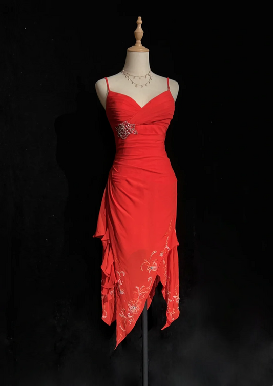 Vintage High Low Red Chiffon Knee Length Formal 8th Grade Homecoming Dresses Middle School Cocktail Dress Hoco Outfits DH1466