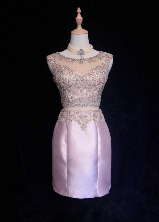 Vintage Sheath Scoop Neck Pink Short Satin Formal 8th Grade Homecoming Dresses Middle School Cocktail Dress Mini Hoco Outfits DH1467