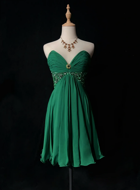 Vintage A line Sweetheart Green Chiffon Short Formal 8th Grade Homecoming Dresses Middle School Cocktail Dress Mini Hoco Outfits DH1468