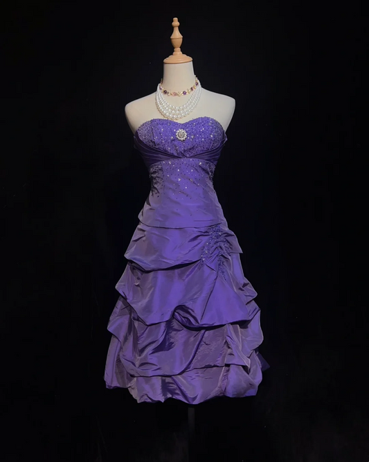 Vintage Ball Gown Sweetheart Grape Taffeta Knee Length Formal 8th Grade Homecoming Dresses Middle School Cocktail Dress Hoco Outfits DH1471