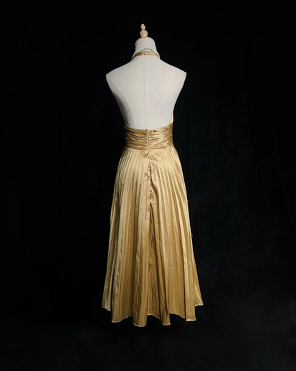 Vintage A Line Halter Gold Taffeta Tea Length Formal 8th Grade Homecoming Dresses Middle School Cocktail Dress Hoco Outfits DH1473