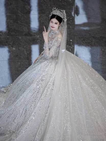 Luxury Ball Gown Sweetheart Sequin With Lace White Wedding Dress Modest Wedding Dresses Princess Wedding Gowns DH1494