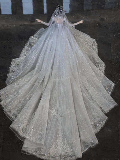 Luxury Ball Gown Sweetheart Sequin With Lace White Wedding Dress Modest Wedding Dresses Princess Wedding Gowns DH1494