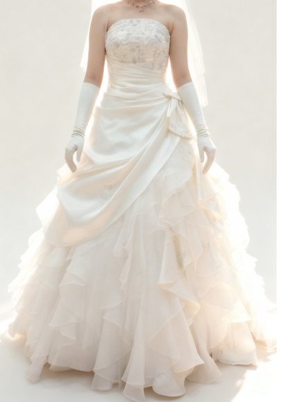 Vintage Wedding Gown Bridal Dress Ball Gown Strapless Satin Wedding Dress White Wedding Dresses Modest Wedding Gowns DH1502