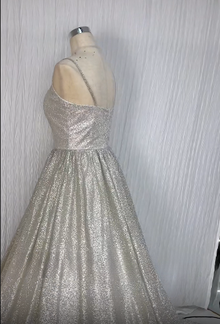 Unique Bridal Dress A line Spaghetti Straps White Sequin Long Wedding Dresses Simple Bride Dress Bridal Gowns DH1511