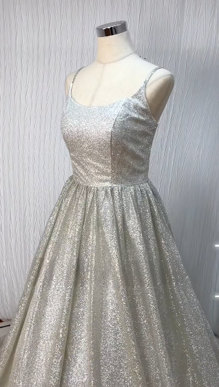 Unique Bridal Dress A line Spaghetti Straps White Sequin Long Wedding Dresses Simple Bride Dress Bridal Gowns DH1511