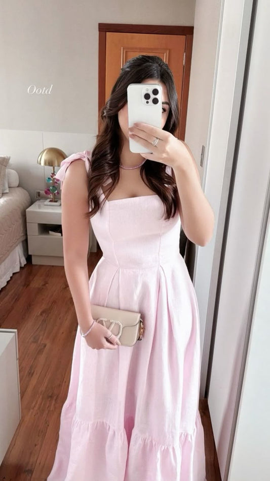 Robe de bal longue rose élégante à bretelles trapèze, tenue de soirée pour invitée de mariage, tenue de soirée DH152