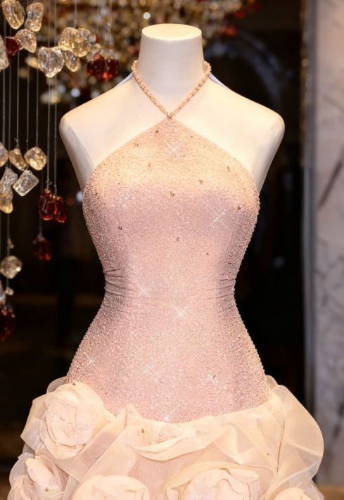 Cute Sheath Halter Sequin Blush Pink Short Mini Formal 8th Grade Homecoming Dresses Middle School Cocktail Night Dress Hoco Outfits DH1528