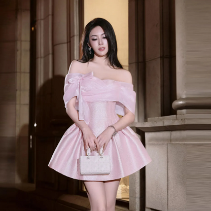 Sexy A line Off The Shoulder Sequin Pink Short Mini Formal 7th Grade Homecoming Dresses Middle School Cocktail Night Dress Hoco Outfits DH1531