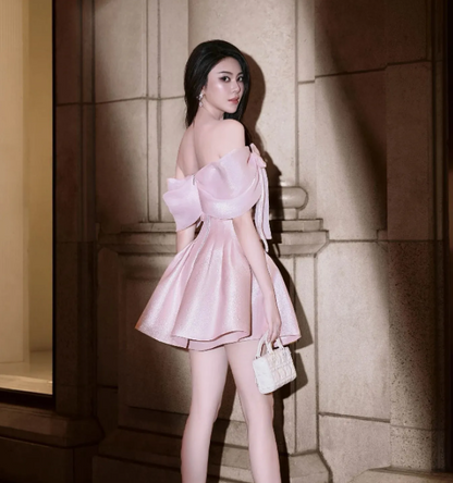 Sexy A line Off The Shoulder Sequin Pink Short Mini Formal 7th Grade Homecoming Dresses Middle School Cocktail Night Dress Hoco Outfits DH1531