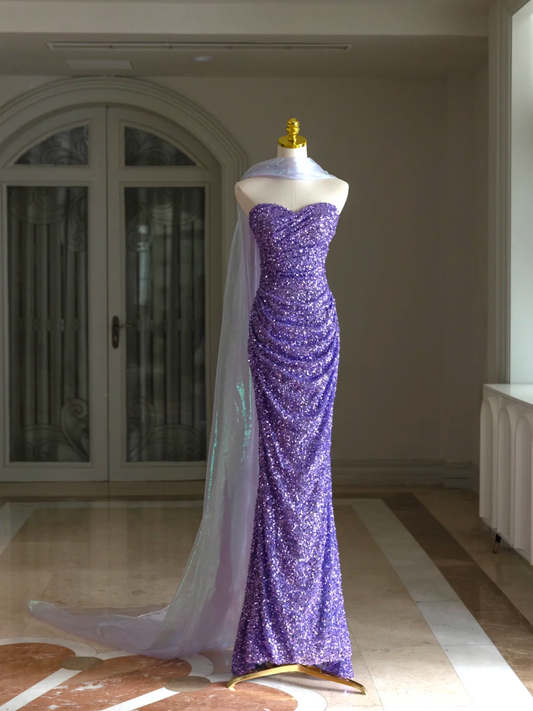 Sexy Mermaid Sweetheart Grape Sequin Long Prom Dresses Party Dress 20th Birthday Outfits Graduation Dresses DH1557