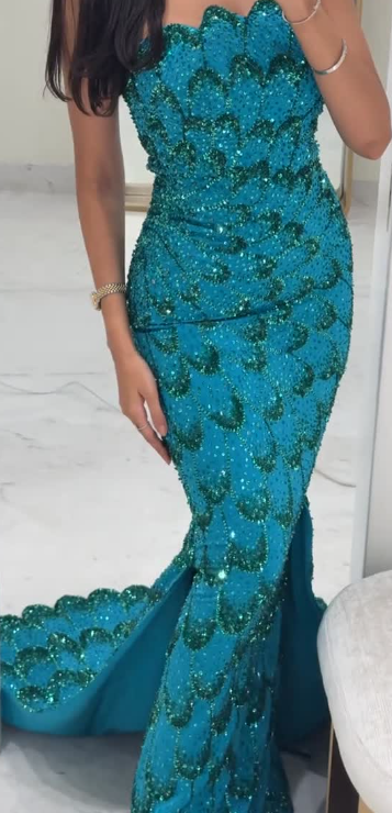 Elegant Sheath Strapless Blue Sequin Prom Dresses Party Dress Summer 22th Birthday Outfits 18th Birthday Dresses DH1584