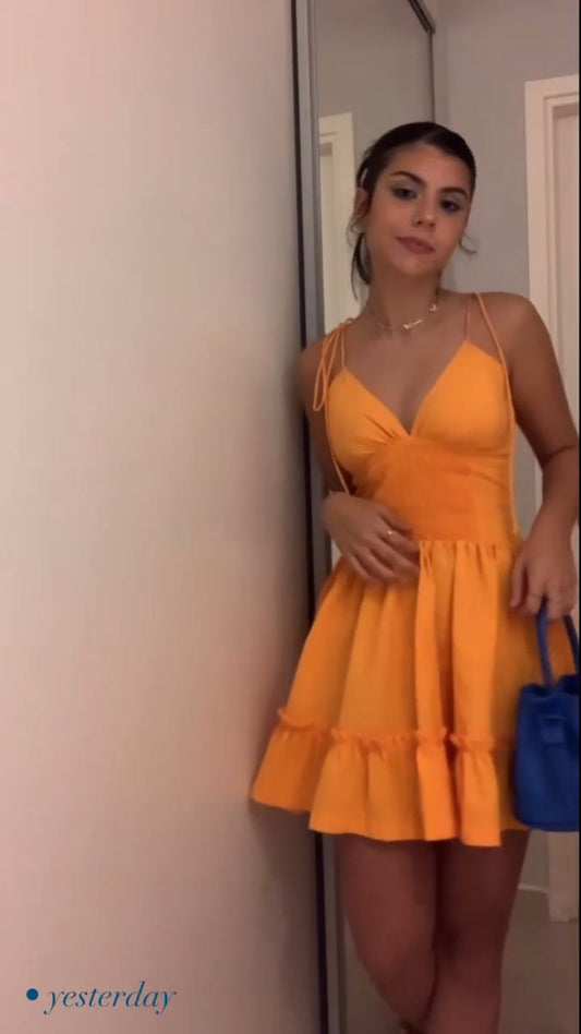 Cute A line Spaghetti Straps Orange Mini Short Formal 8th Grade Homecoming Dresses Summer Middle School Hoco Dress Homecoming Outfits DH159