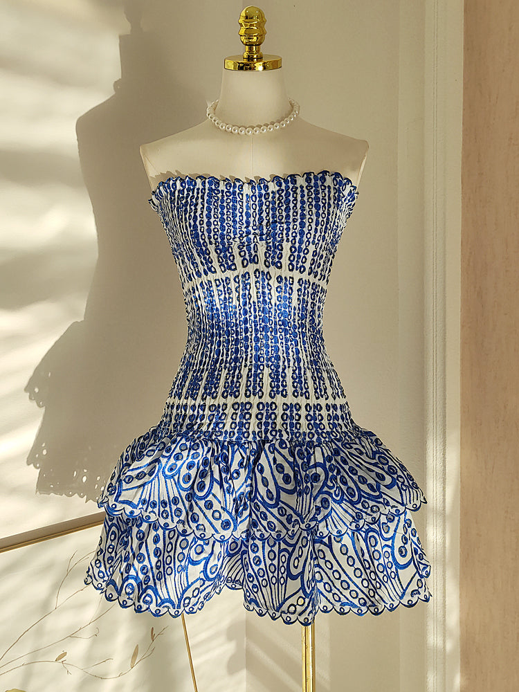Cute Sheath Strapless Blue Lace Party Dress Graduation Dress Short Prom Dress Middle School Cocktail Dress Hoco Outfits DH1601