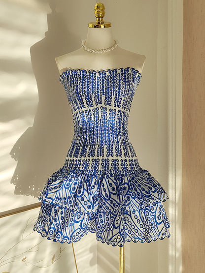 Cute Sheath Strapless Blue Lace Party Dress Graduation Dress Short Prom Dress Middle School Cocktail Dress Hoco Outfits DH1601