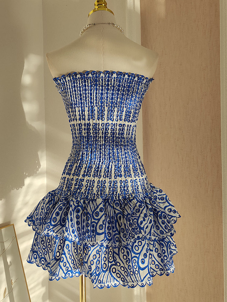 Cute Sheath Strapless Blue Lace Party Dress Graduation Dress Short Prom Dress Middle School Cocktail Dress Hoco Outfits DH1601