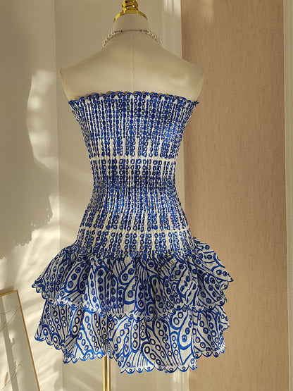 Cute Sheath Strapless Blue Lace Party Dress Graduation Dress Short Prom Dress Middle School Cocktail Dress Hoco Outfits DH1601