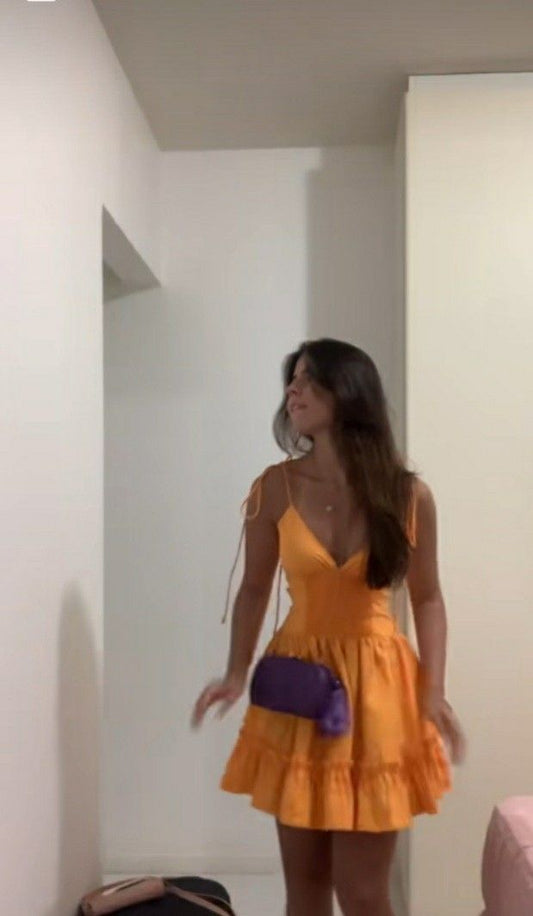 Pretty A line Spaghetti Straps Orange Mini Short Formal 8th Grade Homecoming Dresses Summer Middle School Hoco Dress Homecoming Outfits DH161
