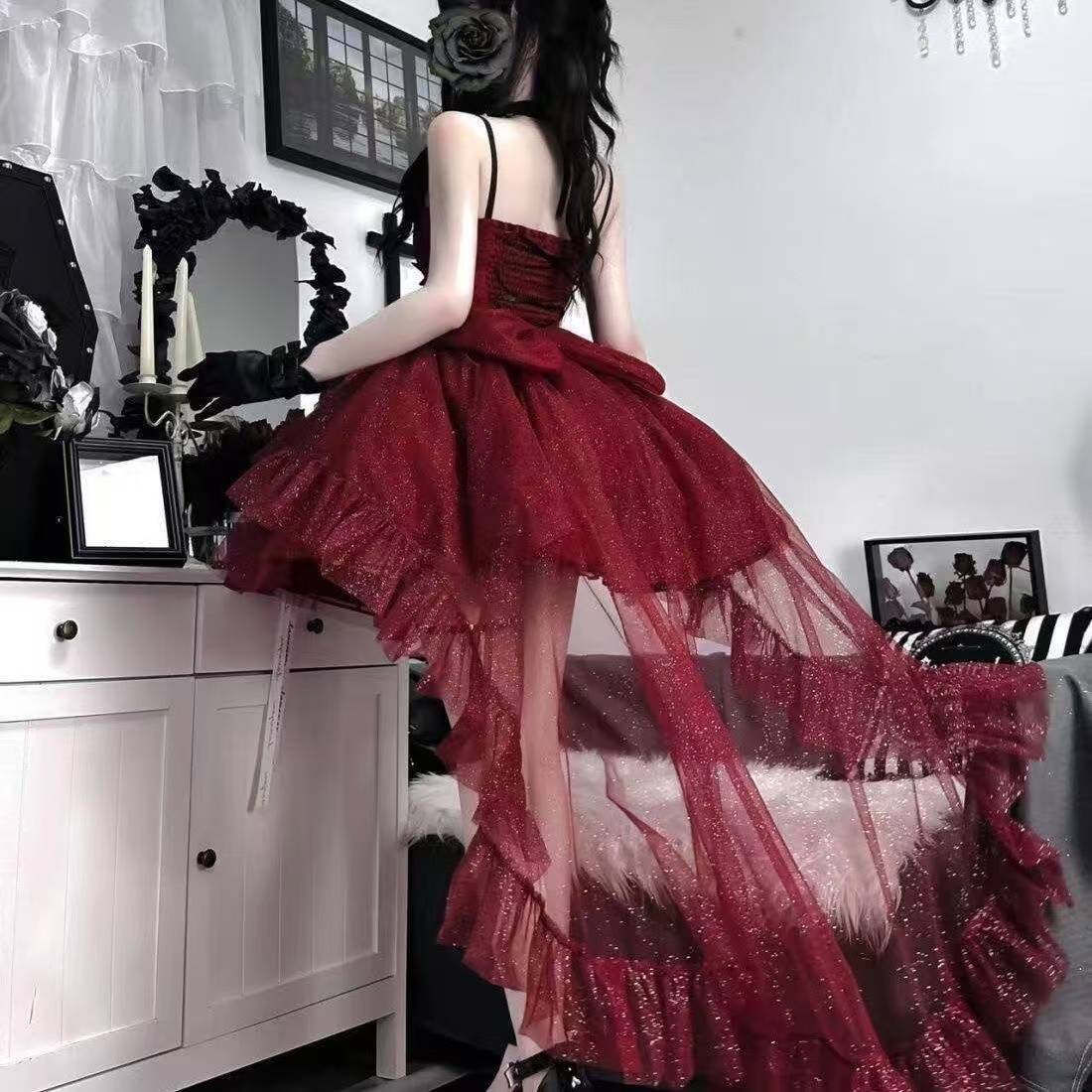 Cute Ball Gown Spaghetti Straps Burgundy Short Mini Formal 8th Grade Homecoming Dresses Middle School Cocktail Dress Hoco Outfits Lolita Dress DH1617