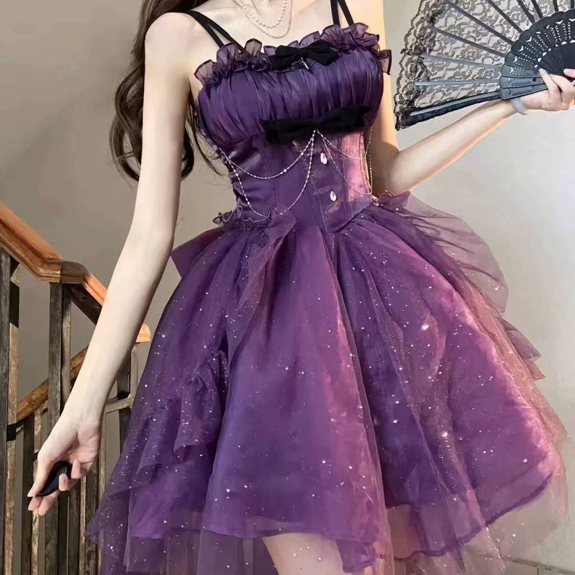 Sweet Ball Gown Spaghetti Straps Grape Short Mini Formal 8th Grade Homecoming Dresses Middle School Cocktail Dress Hoco Outfits Lolita Dress DH1618